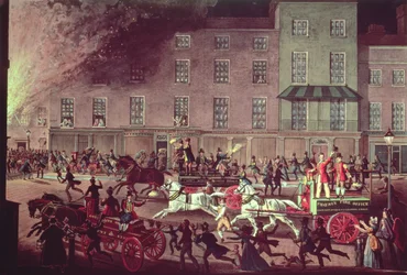 Londoner Feuerwehrautos, graviert von R.G. Reeve, veröffentlicht von Thomas McLean, ca. 1830